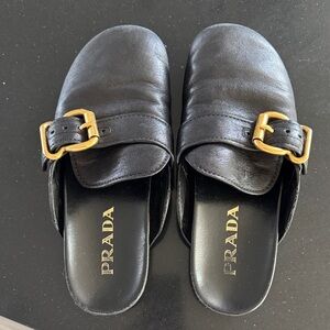 Prada Black Mules with Gold Accent Sz 39